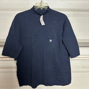 Ann Taylor Blue Short Sleeve Tee with Mock Neck and Relaxed Fit